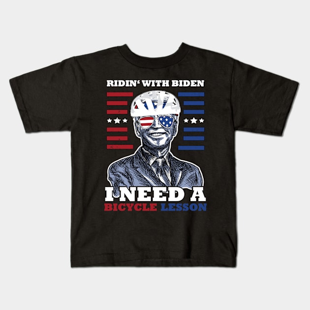 Bicycle Fall trap America Flag Sunglasses Ridin' with Biden Kids T-Shirt by jodotodesign